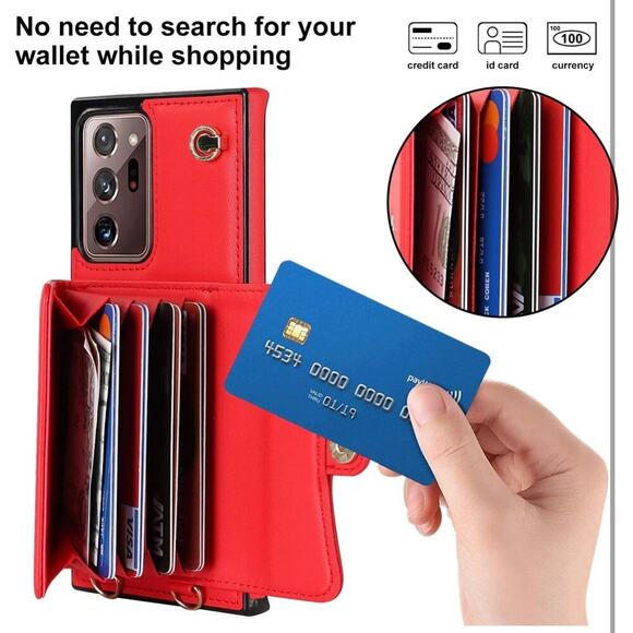 NWT Asuwish Samsung Note 20 Red Case with Crossbody and Wrist Strap Leather - Picture 3 of 6